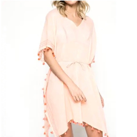 NEW Seafolly Tasseled embroidered kaftan Coverup OSFM Peach - Picture 8 of 8